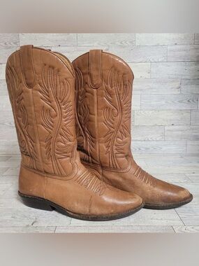 Women’s 9 West Western Brown Leather Rodeo Cowboy Boots Size 7